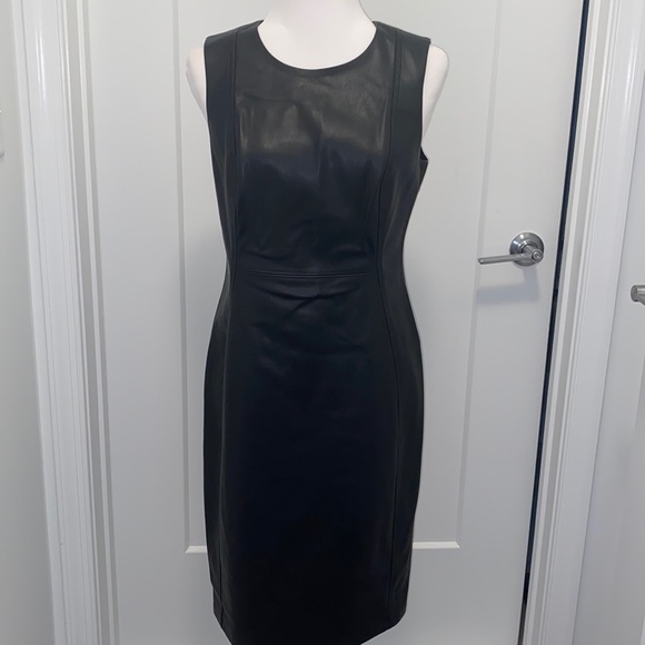 👗 NWT! Calvin Klein Faux Leather Sheath Dress - Picture 2 of 8